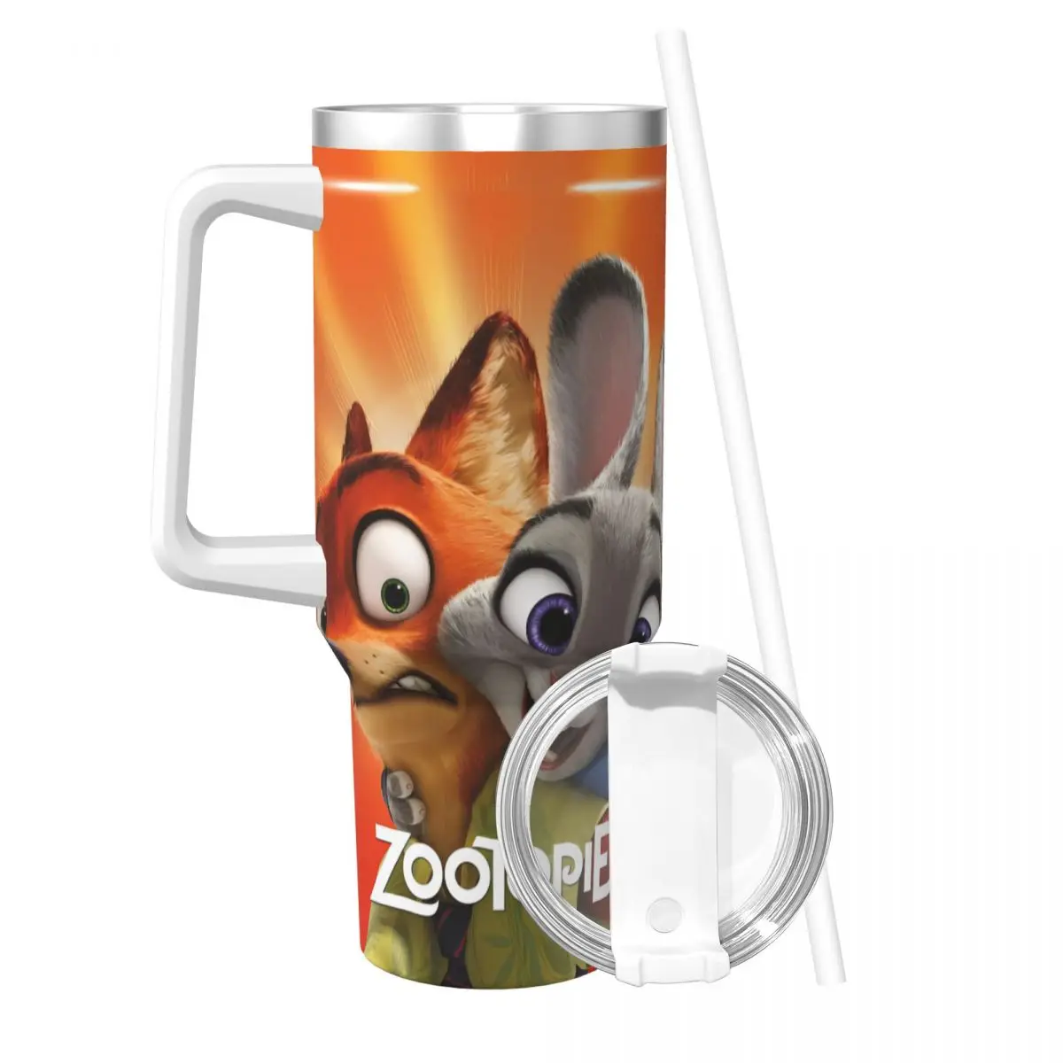 Stainless Steel Tumbler Zootopia Nick Judy Cartoon Car Mugs With Straws Camping Drinks Water Bottle Large Capacity Thermal Mug