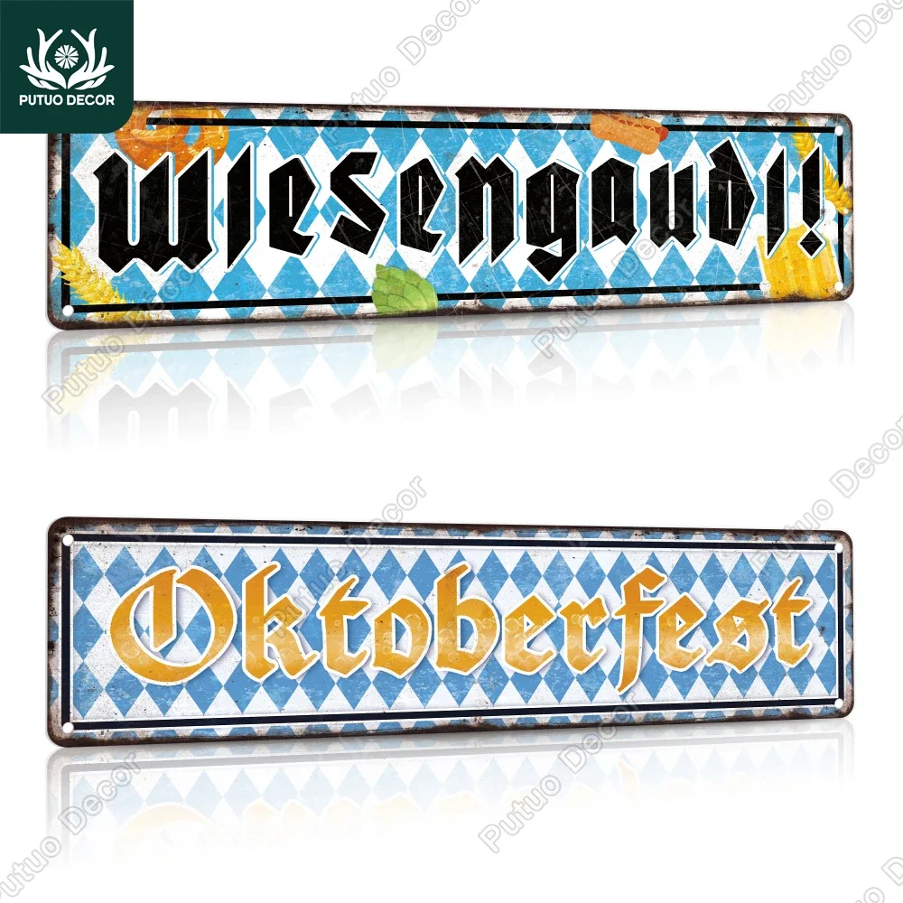 

Putuo Decor Vintage Metal Tin Sign, Wall Art Deco Home Farmhouse Office Coffee Shop, Monie Black Oktoberfest，3.9x15.7 Inches