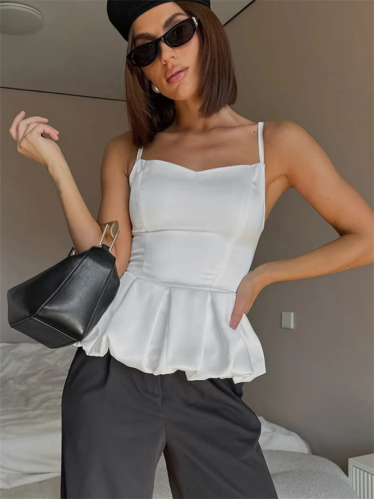 

Tossy White Summer Ruffled Tank Top For Women Solid Backless Patchwork High Waist Cropped Top Pullover Female Bandage Y2k Top
