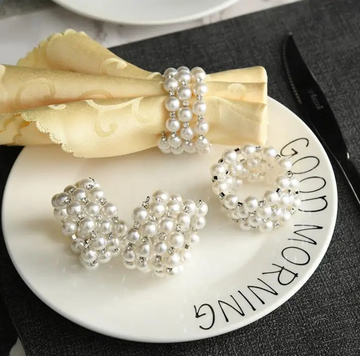 

120Pcs Acrylic White Pearls Napkin Rings Wedding Napkins Buckle For Wedding Reception Party Table Decorations Supplies SN4112