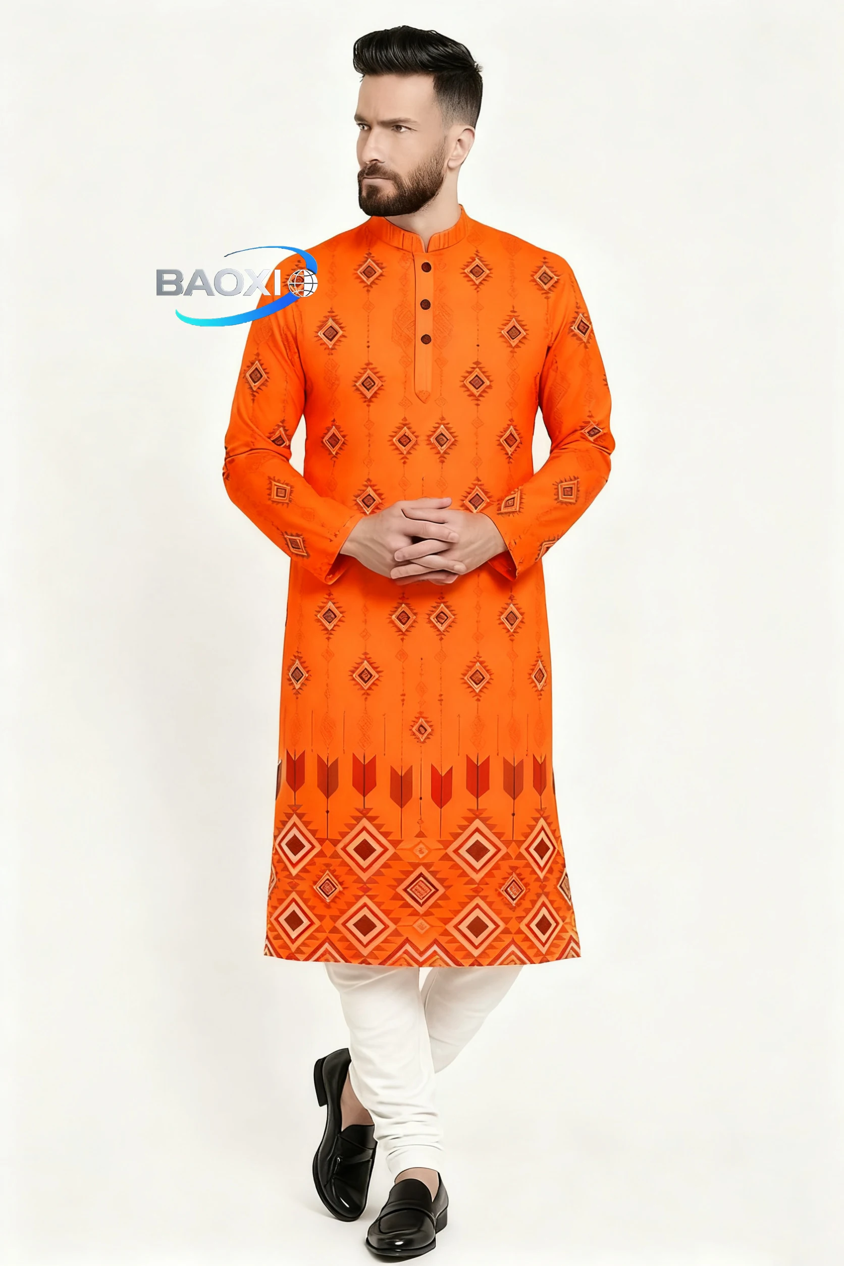 2026 abito lungo da uomo con colletto alla coreana stampato Kurta Gezha adatto a tutte le occasioni, come luoghi nuziali di fascia alta