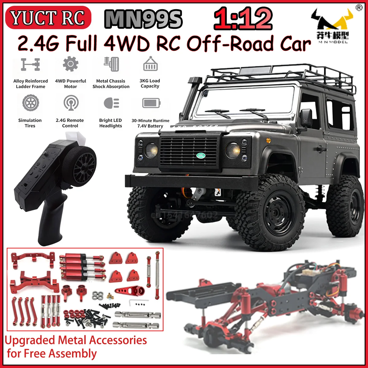 MN Model MN99S 1/12 RC Car 2.4G 4WD RTR Rock Crawler Defender Off Road Climbing Truck Toy Matching Metal Upgrade Parts Combo