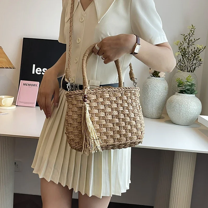 Summer Tote Bag Women Shoulder Bag Small Simple Handmade Weave Straw Bags 2024 Fashion Crossbody Bags Handbags Ladies Beach Bag