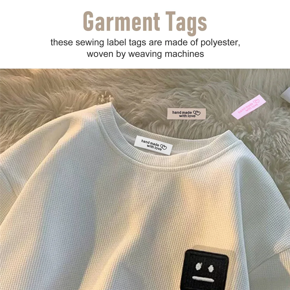 B-T 120 Pieces Personalized Sewing Labels Sew on Clothing Labels Handmade Interlocking Heart Pattern Label Tags