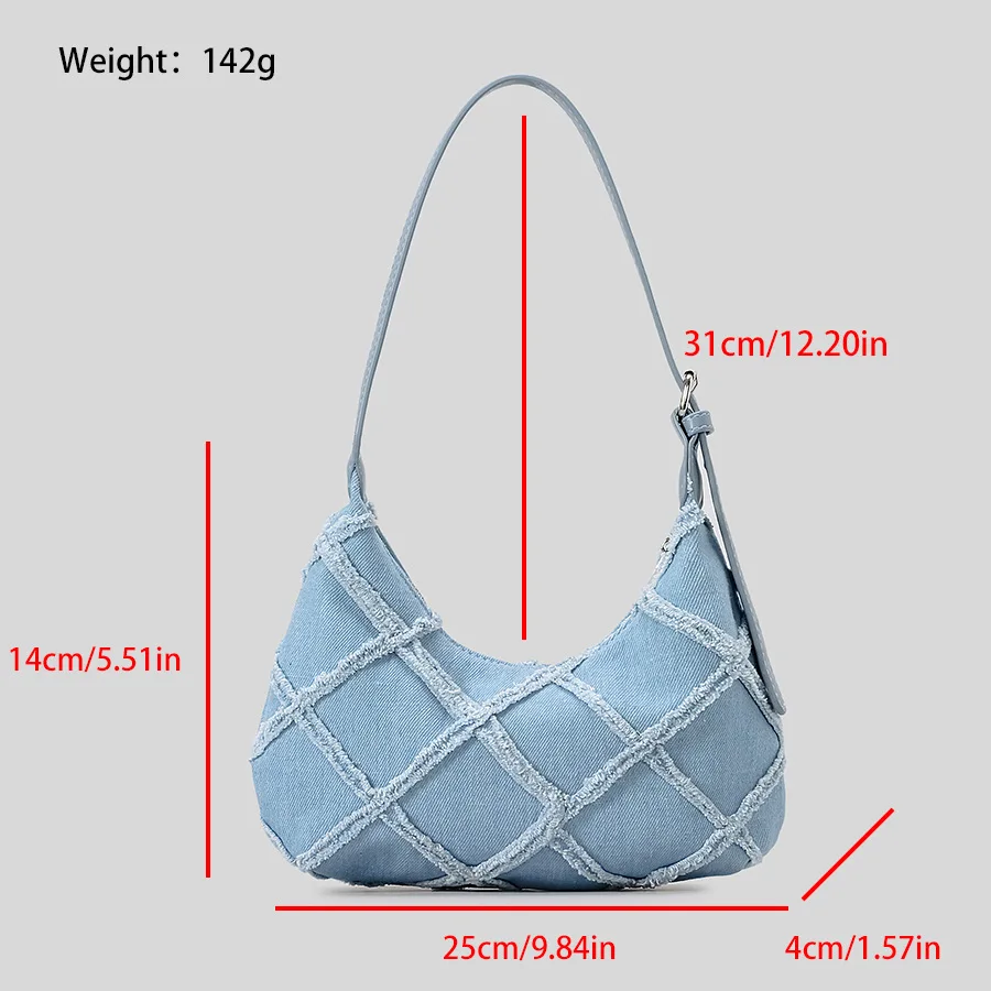 Fashion Fringe Denim Women Shoulder Bags Casual Hobos Lady Handbags Llightweight Armpit Bag Simple Shopper Purses 2024