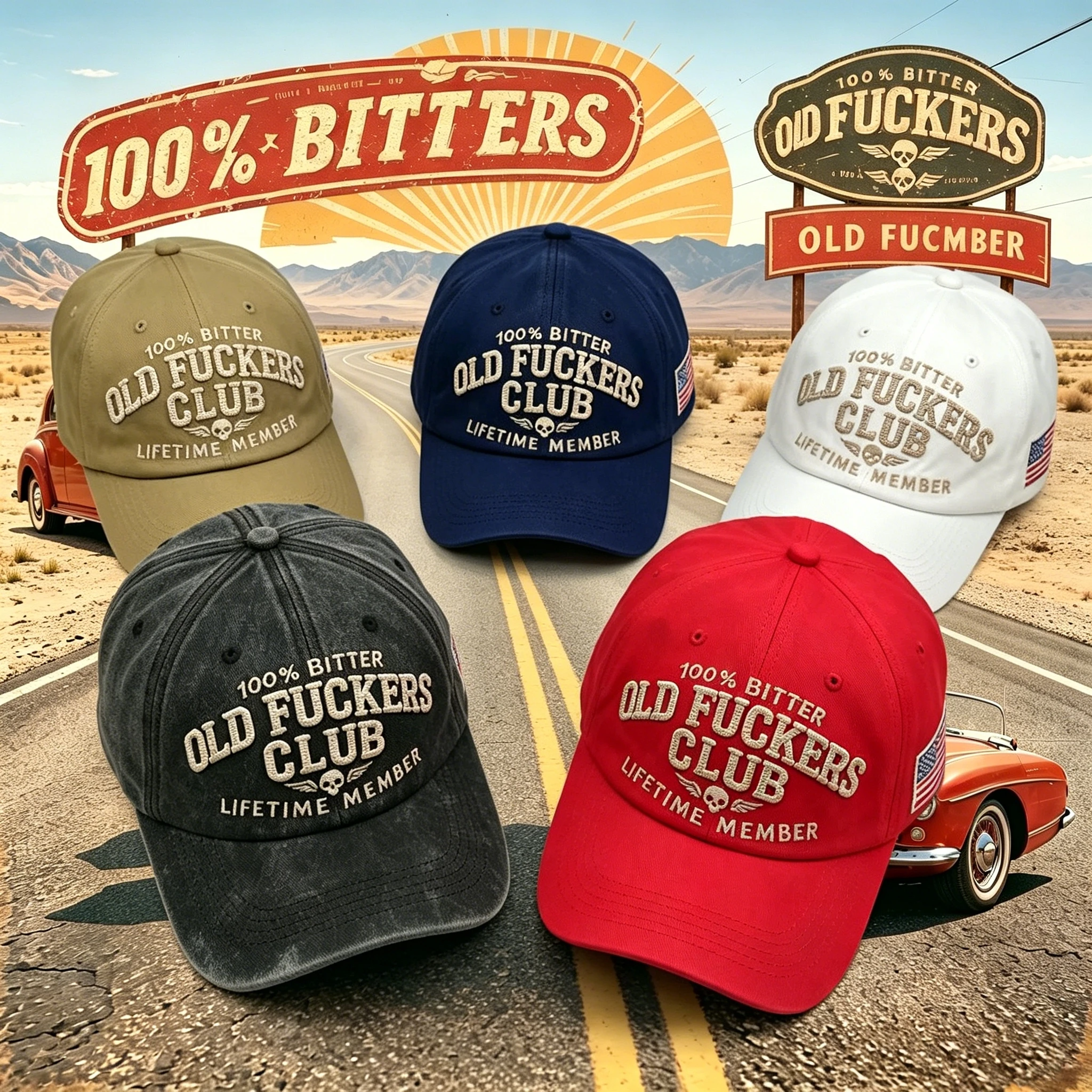 Adjustable Old Fuckers Club Cap Lifetime Member Bitter Embroidery Unisex Vintage Baseball Hat