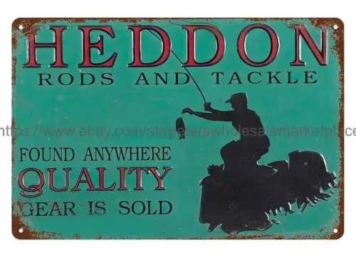 Heddon Rods tackles fishing bait metal tin sign man cave wall indoor wall  decor