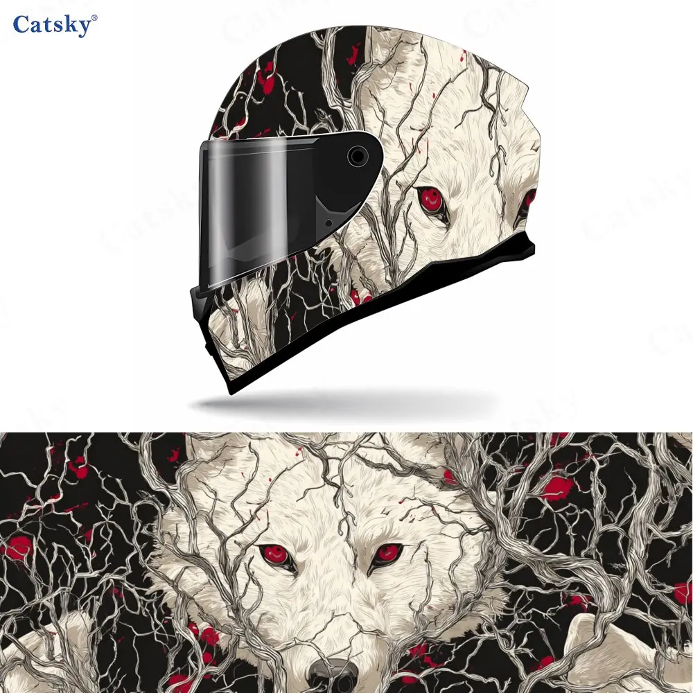 

Branches and White Wolf Design Motorcycle Helmet Decal, Waterproof Self-adhesive Helmet Vinyl Wraps Sticker, Cool DIY Graffiti F