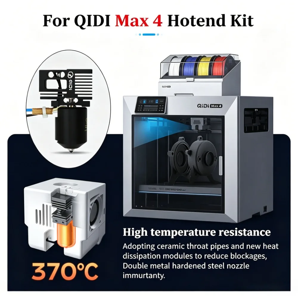 Original QIDI MAX4 Bimetallic Hotend Upgrade Kit 370 Degrees High Flow Print Head Complete Extruder Printer Replacement Parts