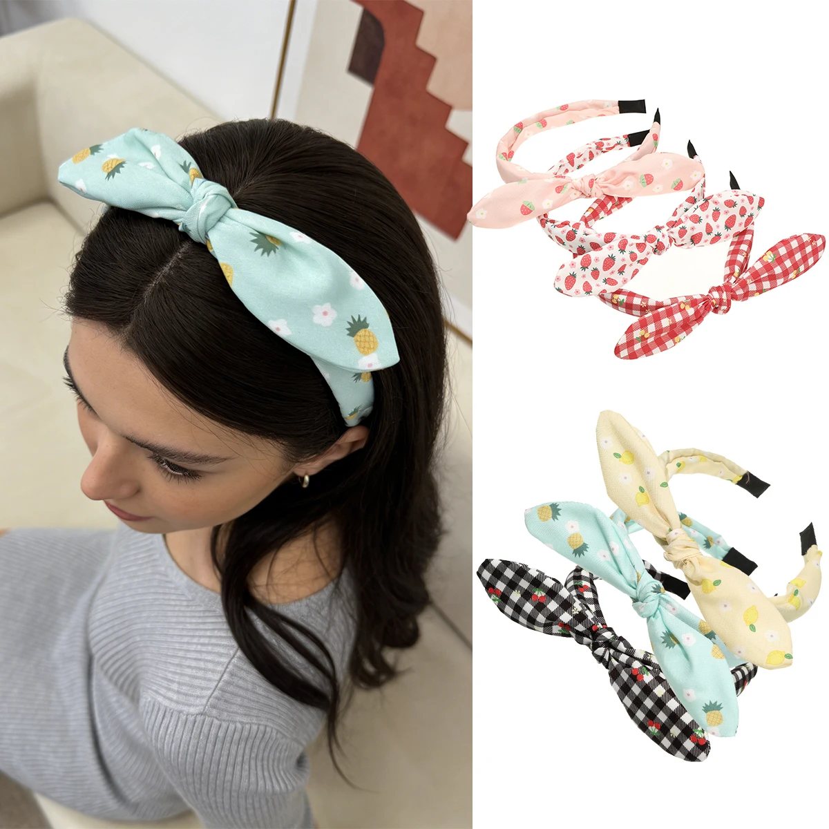 

AWAYTR Rabbit Ears Striped Print Hair Hoop Bands Girls Bow Wide Headband Ornaments Hairbands For Women Hair Accessories