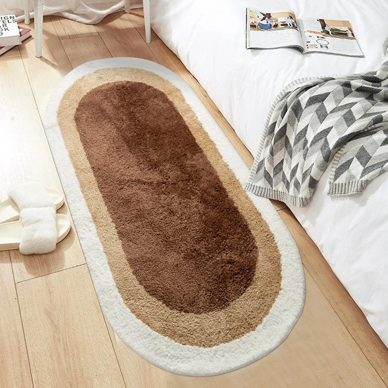 Tufting Gradient Bedside Rug Soft Oval Plushy Mat Carpet Bathroom Area Floor Pad Kids Bedroom Doormat Aesthetic Home Room Decor