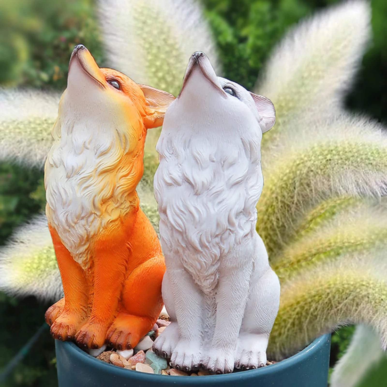 تمثال ثعلبي راتينج ، ديكور مناظر طبيعية قابل للجمع ، شكل لعبة حيوان ، زينة داخلية ، ديكور حديقة