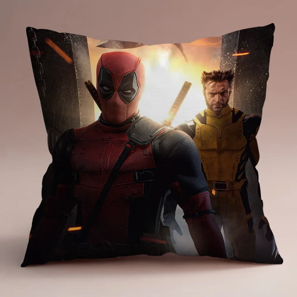 Juste de coussin Deadpool & Wolverine, 45x45cm, taie d'oreiller courte en peluche, dessin animé mignon, pour la maison, le canapé, le bureau, vente en gros