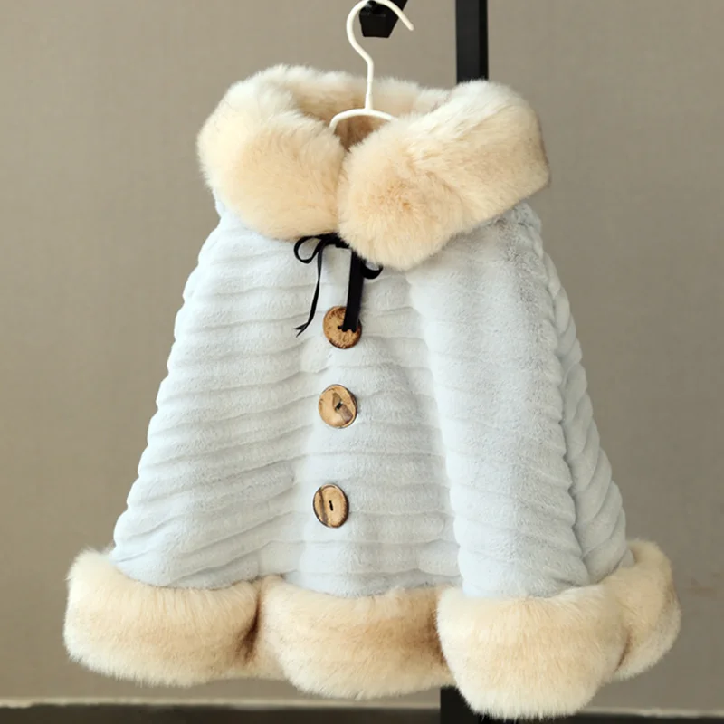 Winter new baby padded cloak girls cloak coat children's plush faux fur coat warm wool shawl