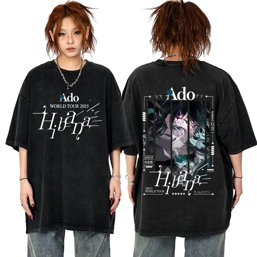 

Limited Ado World Tour 2025 Hibana Washed T-shirt Summer Men Women Fashion Japanese Style Streetwear Man Vintage Oversized Tees