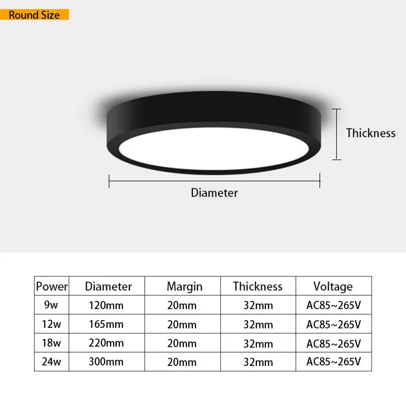 Quadrado redondo conduziu a luz do painel lâmpadas de teto 6w/9w/12w/18w/24w superfície montada AC86-265V downlights decoração para casa iluminação interior