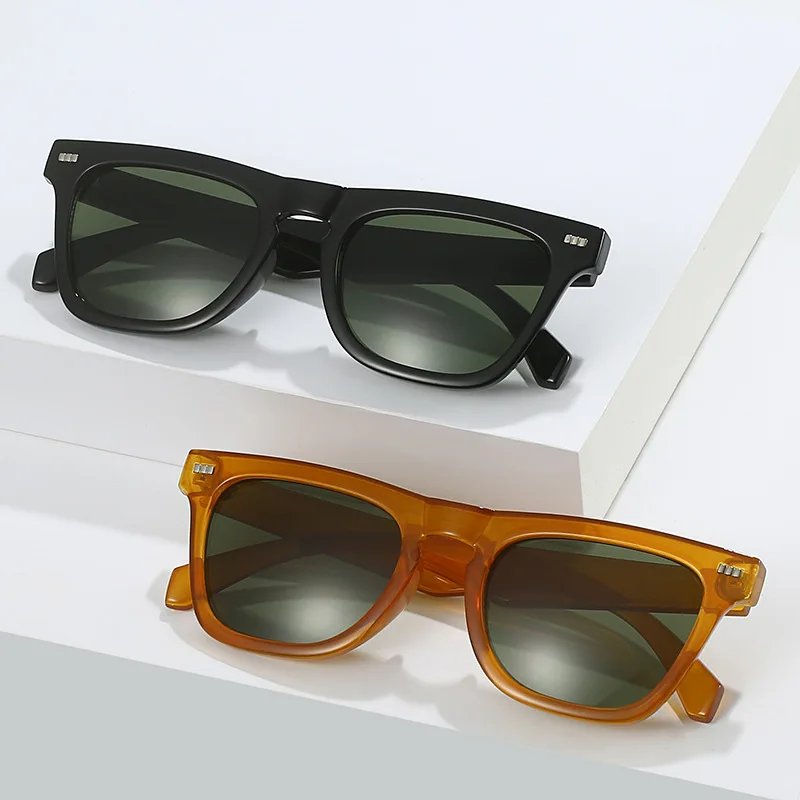 SO&EI New Cat Eye Women Rivets Sunglasses Fashion Brand Designer Dark Green Eyewear Shades UV400 Men Sun Glasses