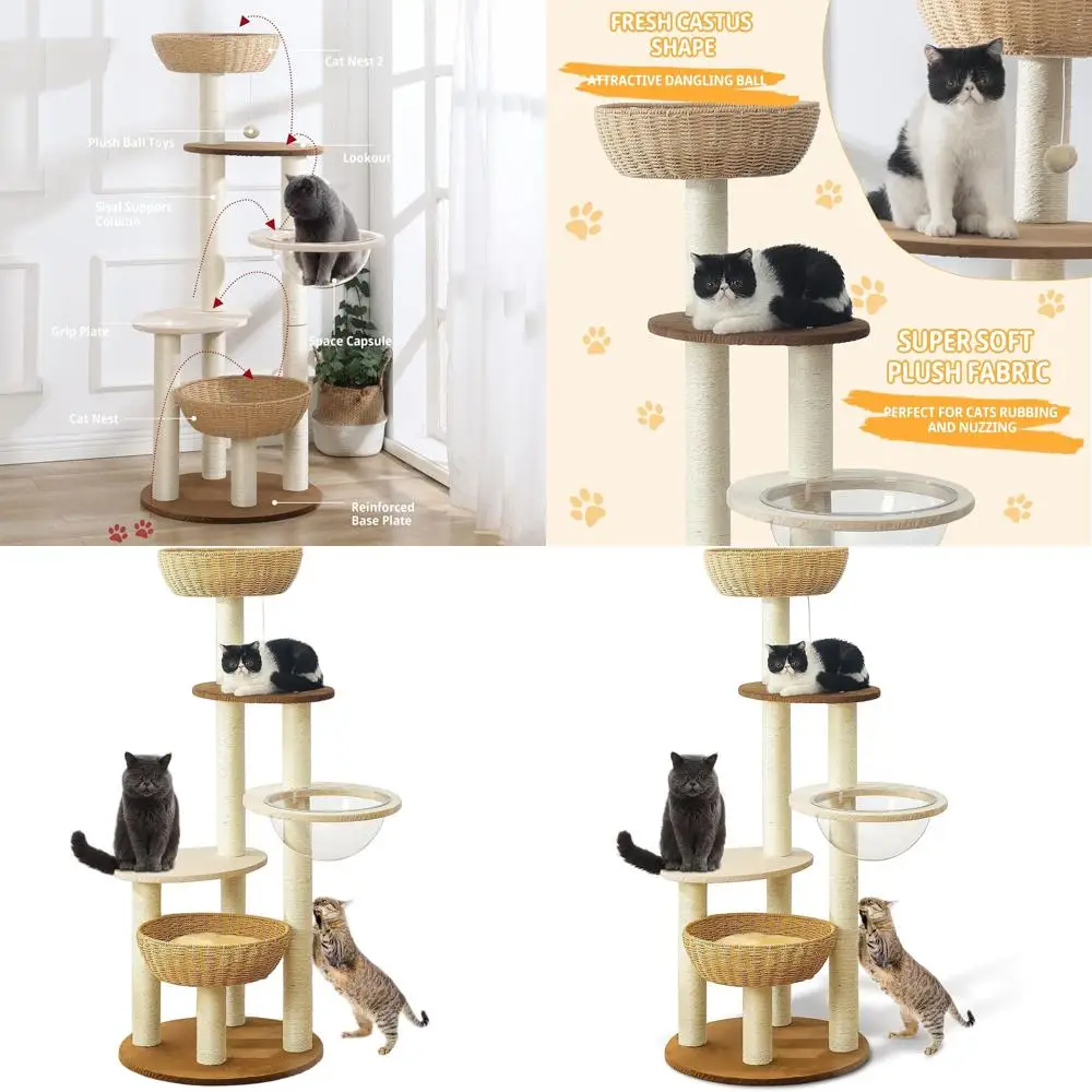 

Роскошная натуральная сизалевая когтеточка-башня, деревянный домик ручной работы для кошек, для использования в помещении