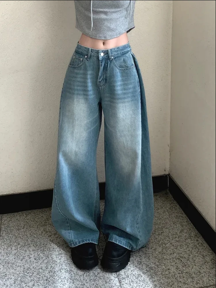 

Retro High Waist Wide Leg Denim Jeans Women's Sweet Cool Personali Waed Loose Slim Straight Long Pants
