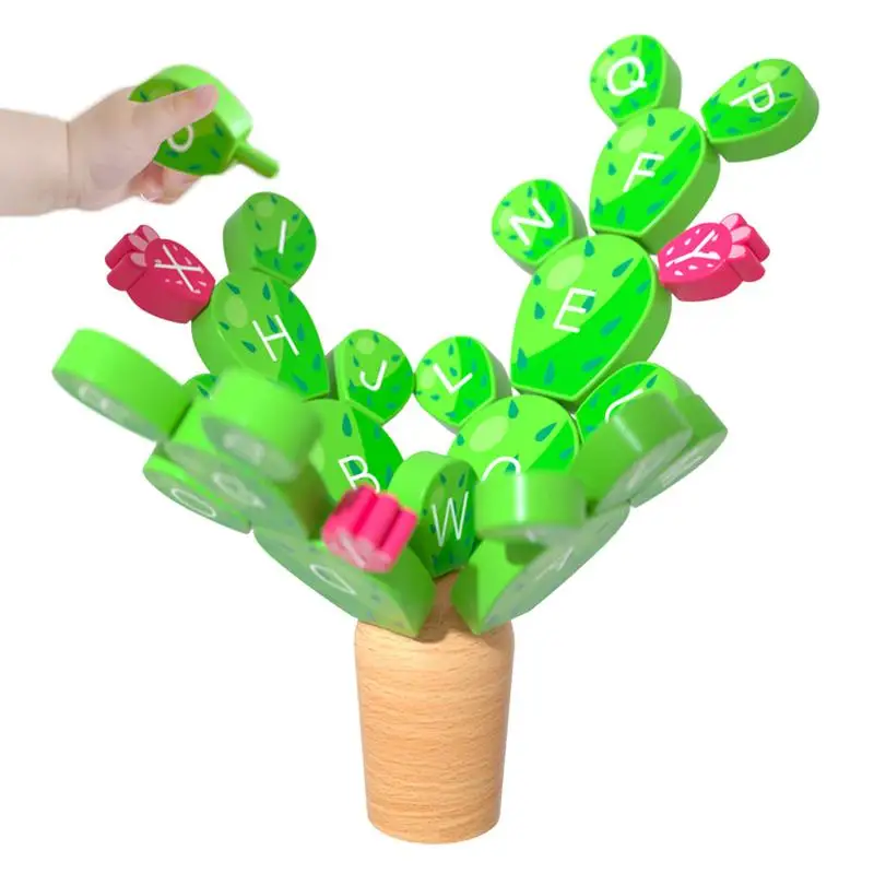 

Montessori Stacking Puzzles Toy Wooden Stacking Letters Cactus Toy Building Blocks Playset Cactus Puzzle Fun For Kids Girl Boy