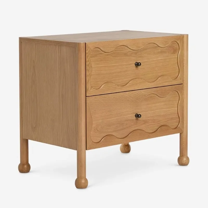 2025 Modern solid wood bedside table with two drawers and hotel bedroom furniture panel design