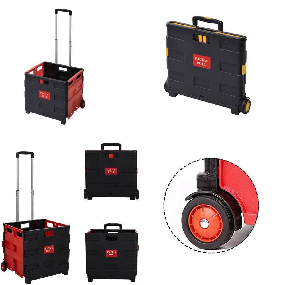 

Portable Shopping CartRed Folding Shopping Cart Portable Collapsible Grocery Trolley Utility Basket for Easy Storage Lightweight