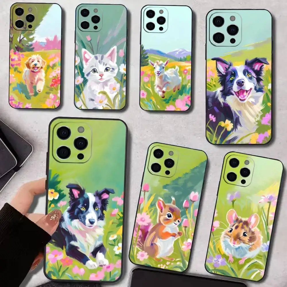 

Watercolor Graffiti Cute Animals Phone Case For iPhone17,16,15,14,13,12,11 Plus,Pro Max Soft Black Cover