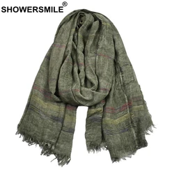 SHOWERSMILE Sciarpe da uomo in lino di cotone verde Autunno Inverno Accessori per uomo Sciarpa da uomo lunga calda di marca di moda Bufanda