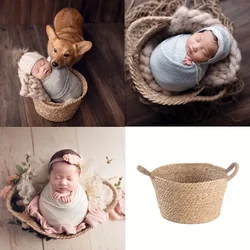 Photography Accessori Natural Straw Hand-woven Basket Fotografia Infantil Baby Milestone Photo Shoot Newborn Photography Props