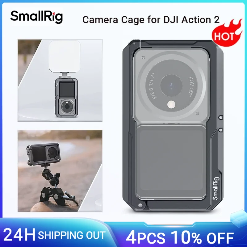 هيكل قفصي الشكل للكاميرا لـ DJI Action 2 Power كومبو أو كومبو ذو الشاشة المزدوجة ث/الحذاء البارد M4 و 1/4 "ثقوب المسمار 3661