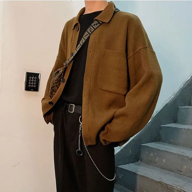 High-end cardigan thickened sweater ins autumn and winter retro lazy y2k style loose couple sweater Harajuku casual top jacket