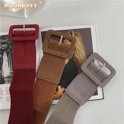 Cinto elástico de camurça feminino, cinto largo, roupa para senhora, estilo coreano, fivela, todos os fósforos, decoração, 2022