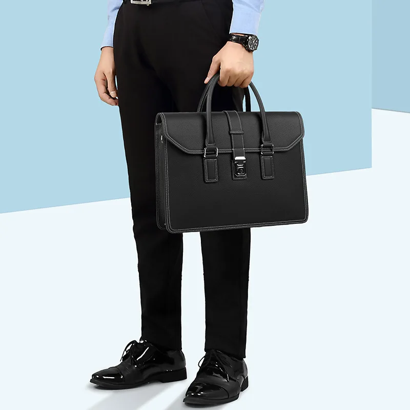 الطبقة العليا جلد البقر الفاخرة حقيبة جلدية حقيقية للرجل وثيقة حقيبة يد للكمبيوتر المحمول حمل الكتف الأعمال OL حقيبة محمولة