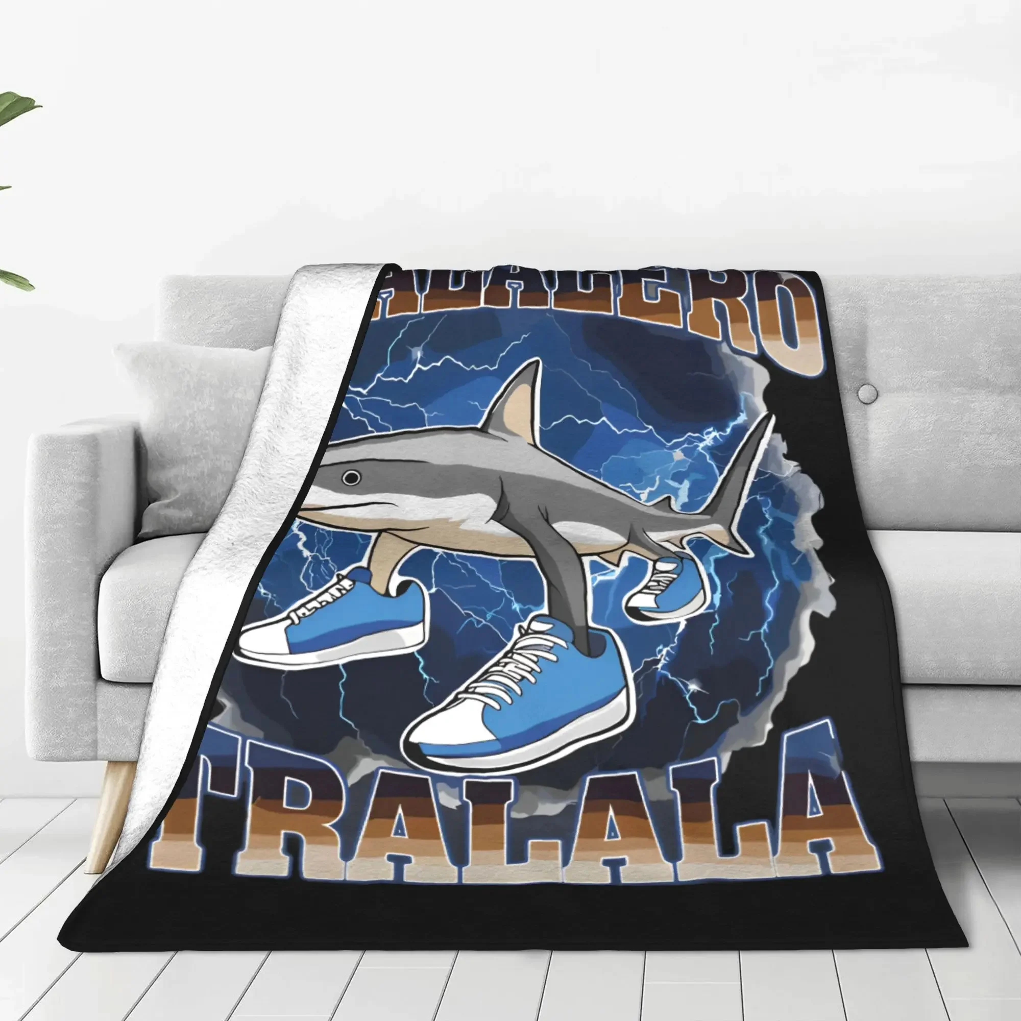Customize Tralalero Tralala Blankets Brainrot Meme Funny Shark  Flannel Awesome Soft Throw Blanket for Coverlet  Winter,