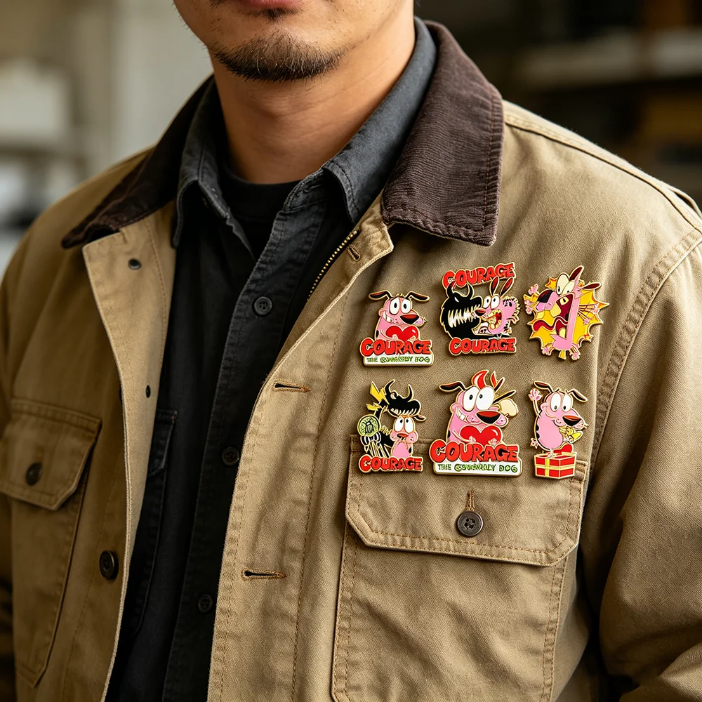 Courage the Cowardly Dog Enamel Lapel Pins, 6-Pack Cute Cartoon Character Badges for Clothing Backpacks Accessories