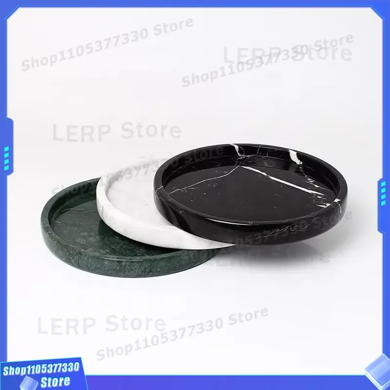 Custom Round Natural Marble Stone Storage Tray Classic Real Wholesale Decorative Organizer for Jewelry Keys Bathroom Vanity