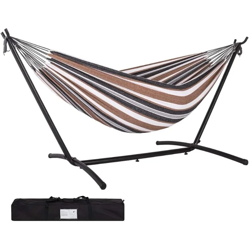 Hammock with Stand for Outside, Heavy Duty Space Saving Steel Stand with 450 lb Capacity,Double Hammock with Portable Carrying