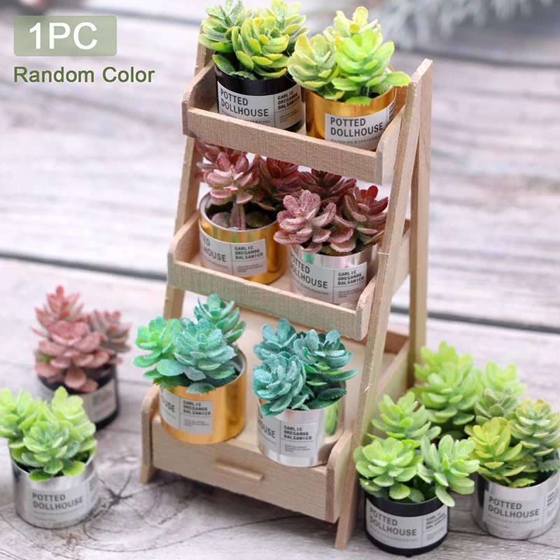 1Pc 1:12 DollHouse Miniature Succulent Potted Plant Green Plant In Pot Bonsai Home Garden Model Decor Toy Doll House Accessories