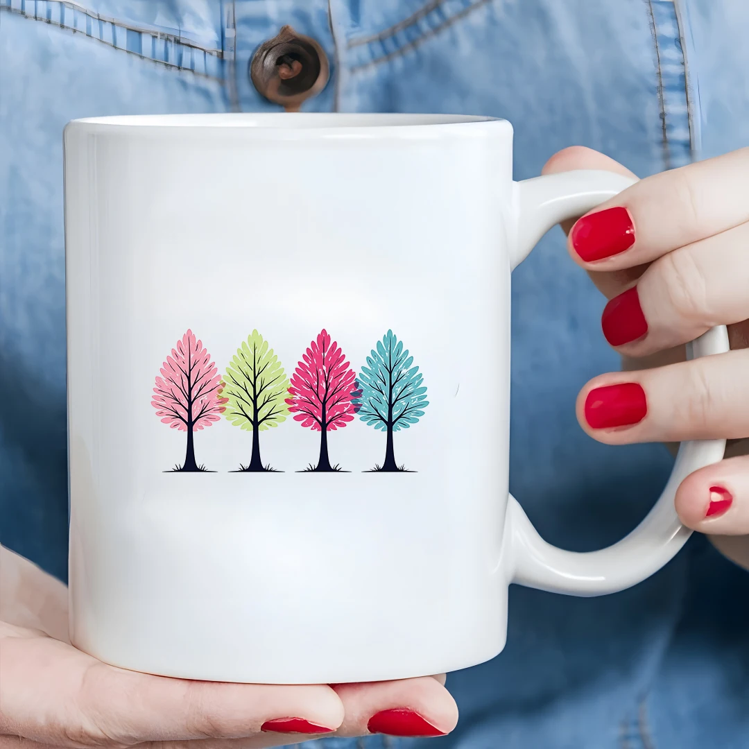 

11oz Four Trees Hand-Painted Cup Kids Drink Cup Christmas Family Office Cup