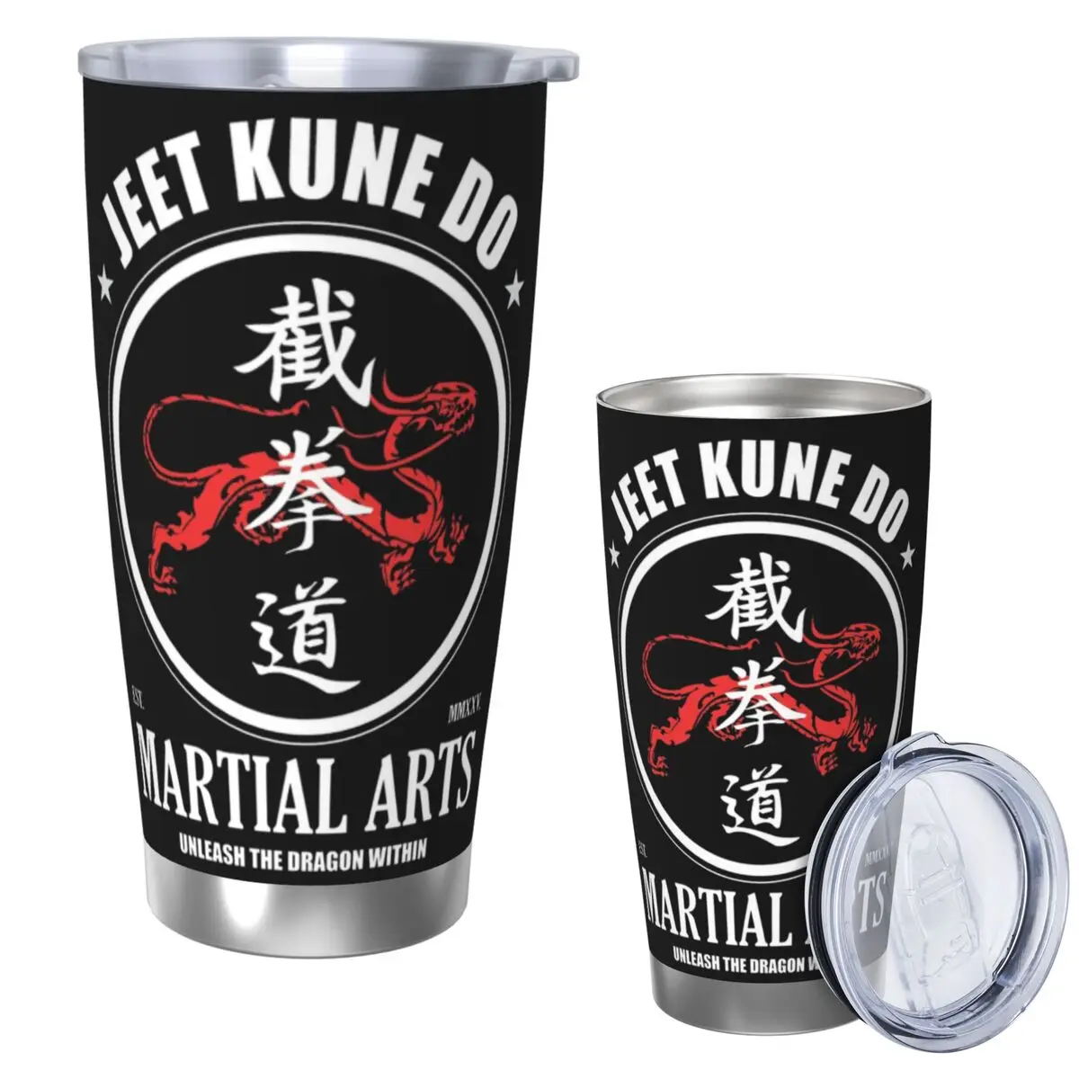 

Unleash The Dragon Within Jeet Kune Do Dragon Power Стакан из нержавеющей стали Кружка с вакуумной изоляцией Термальная холодная чашка Соломенная крышка 20 унций