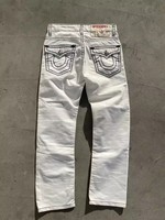 Vintage White Jeans Y2K Clothes Men Women Harajuku Hip Hop Pocket Retro Buddha Baggy Jeans Fashion Low Waist Wide Leg Trousers