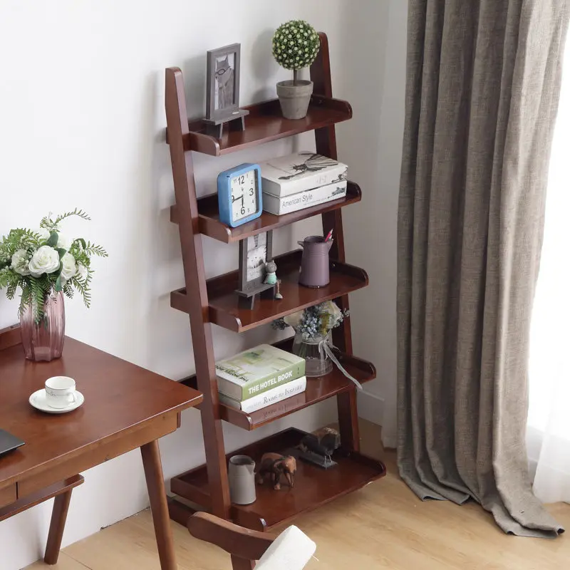 Nordic Solid Wood Trapezoidal Shelf Multi Layer Floor Storage Rack for Bedroom Living Room Books Storage