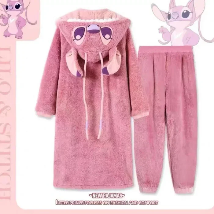 Stitch Angel Pajamas Long Coat New Disney Anime Kawaii Figure Angel Lovers Cotton Slipper Cartoon Home Clothes Bathrobe Gifts