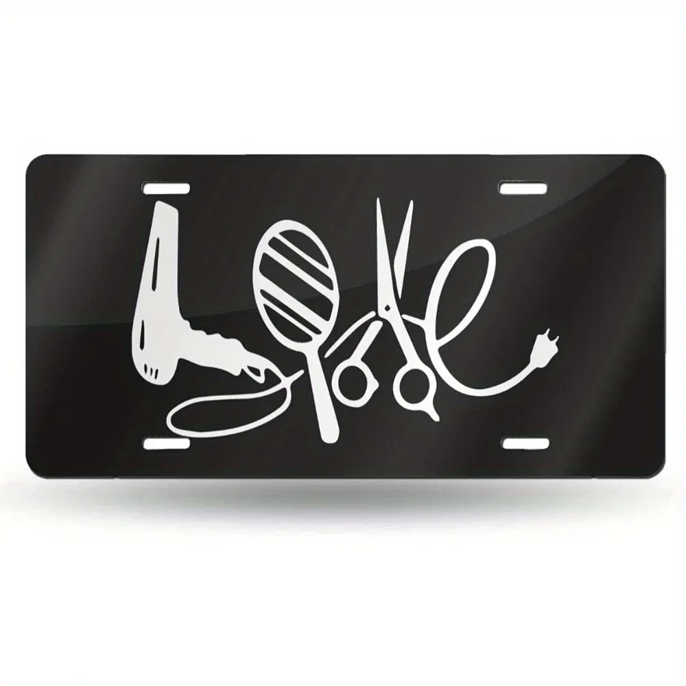 2D Flat Printing, Single Piece, Heart-Shaped Hairdresser Car Front License Plate Decoration, License Plate