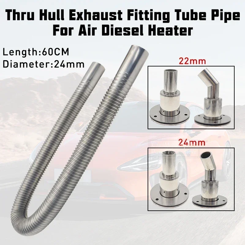 22mm/24mm Stainless Steel Thru Hull Exhaust Fitting Bracket 60cm Car Air Parking Heater Exhaust Pipe For Webasto Eberspache