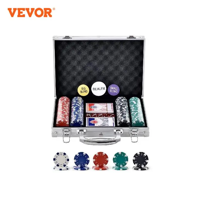 

VEVOR Poker Chip Set Complete Poker Playing Game Set Carrying Case Casino Chips Cards Buttons Dices for Texas Hold'em Blackjack