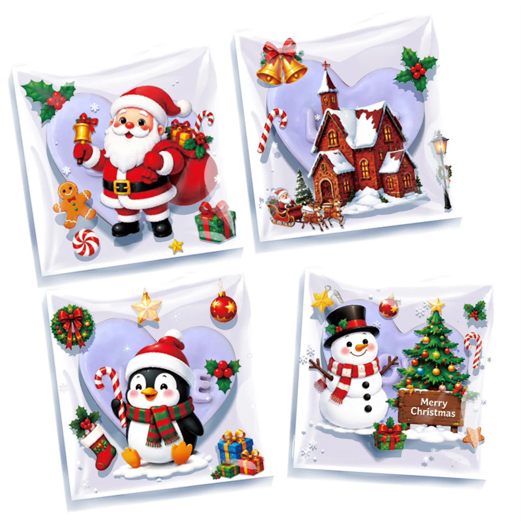 Christmas OPP Self Adhesive Candy Bags 4 Designs Mix Cookie Baking Treat Bags Xmas Gift Packaging Snack Storage Pouches