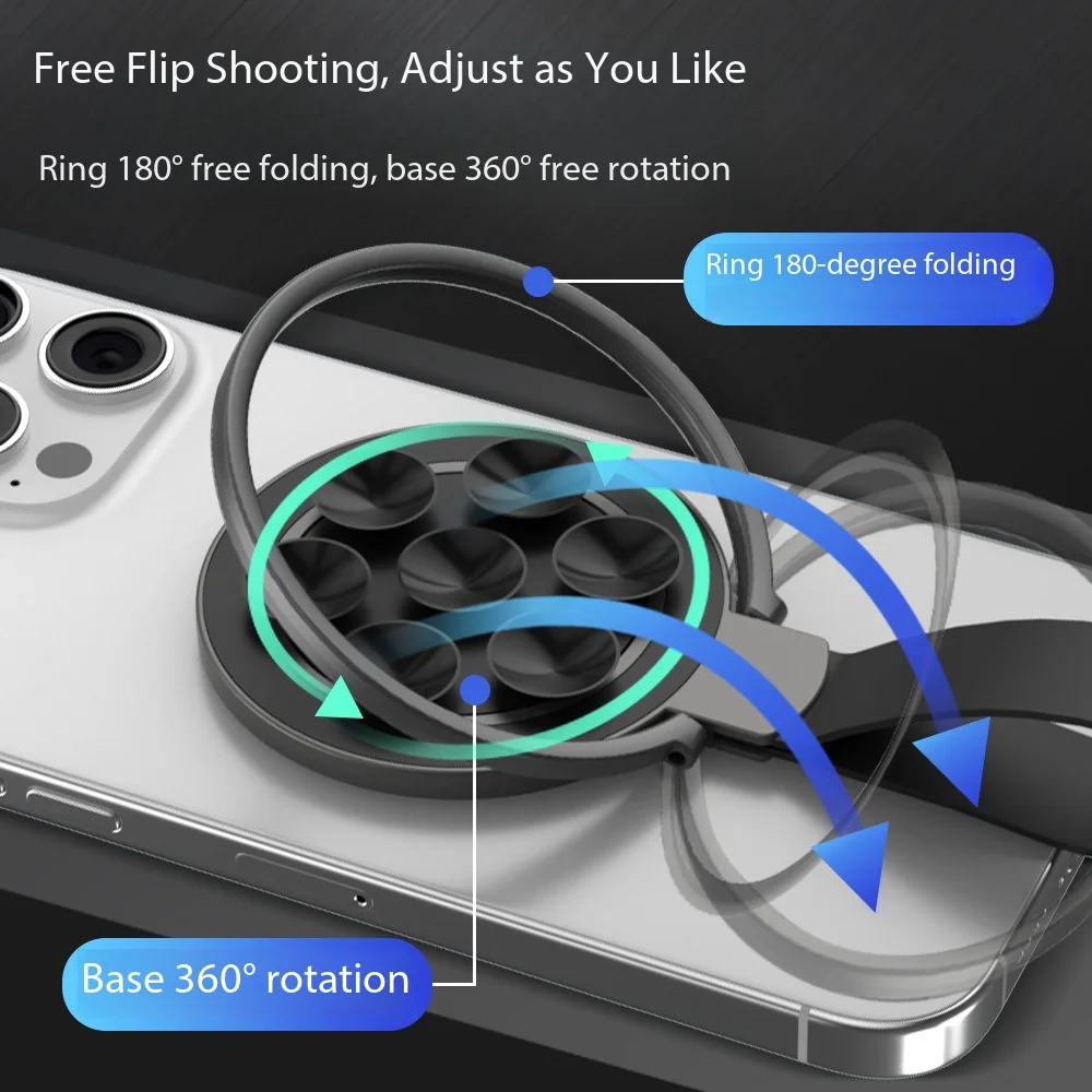 

Magnetic Cellphone Holder Silicone Suction Cup Type Phone Finger Ring Buckle Bracket Foldable Telephone Desktop Stand Support
