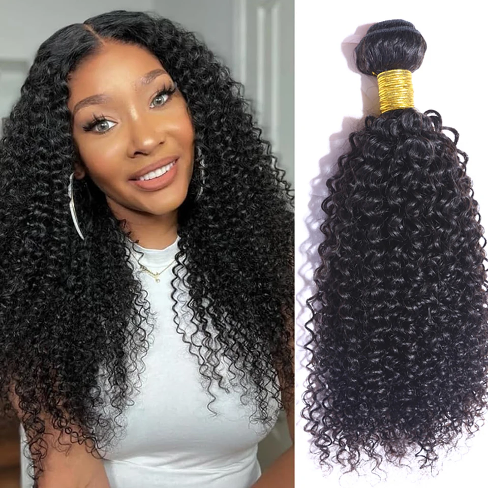 12A Brazilian Afro Kinky Curly Hair Weave Bundles 100% Human Hair Natural Black Curly Hair Extension Water Deep Remy Double Weft