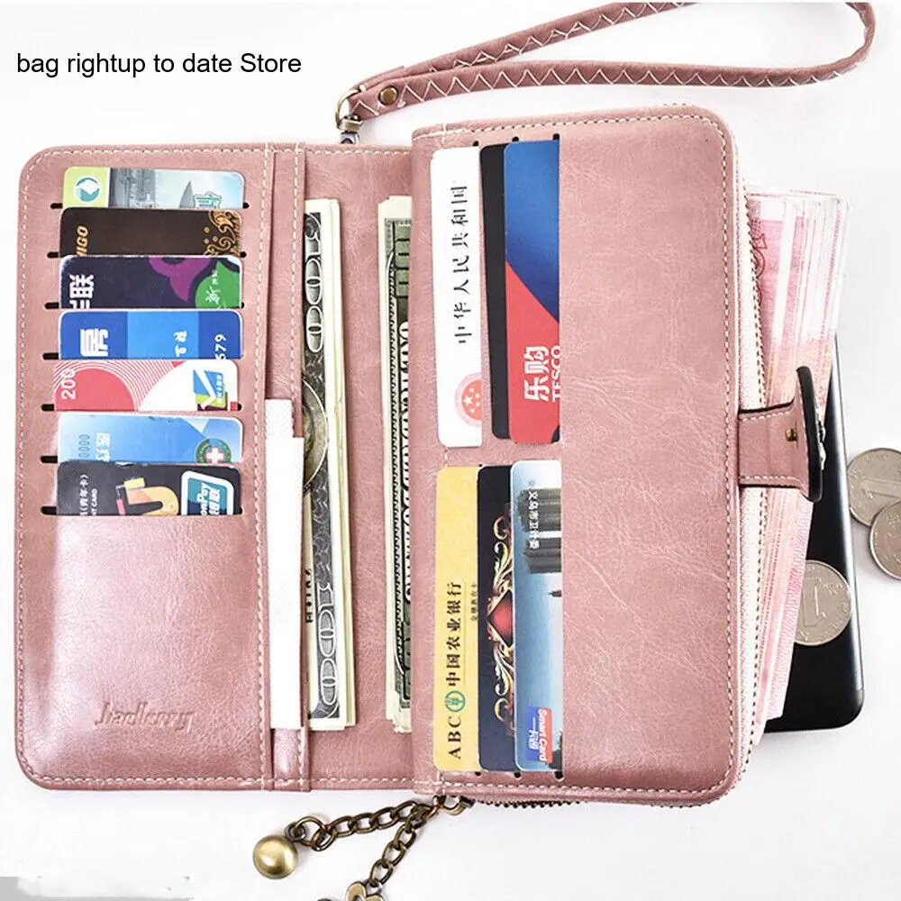 Retro Pu Leather Pure Color Multifunctional Money Coin Wallet Card Korean Version Mobile Phone Bag for Women